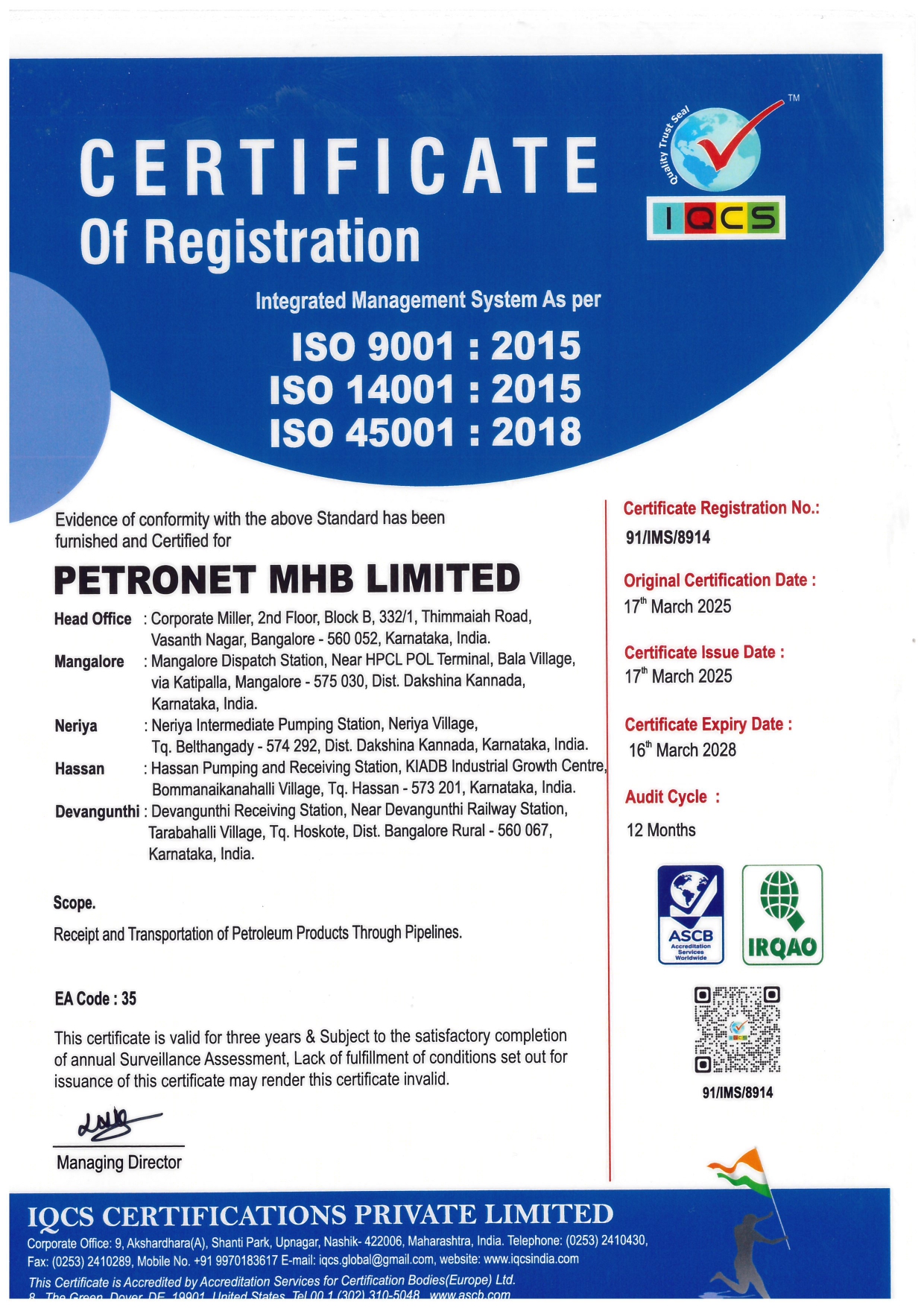 IMS certificate of registration